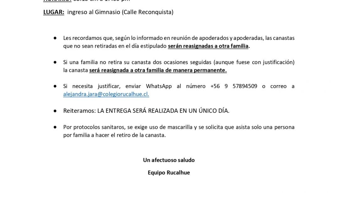 INFORMATIVO NOVENA ENTREGA DE CANASTAS JUNAEB