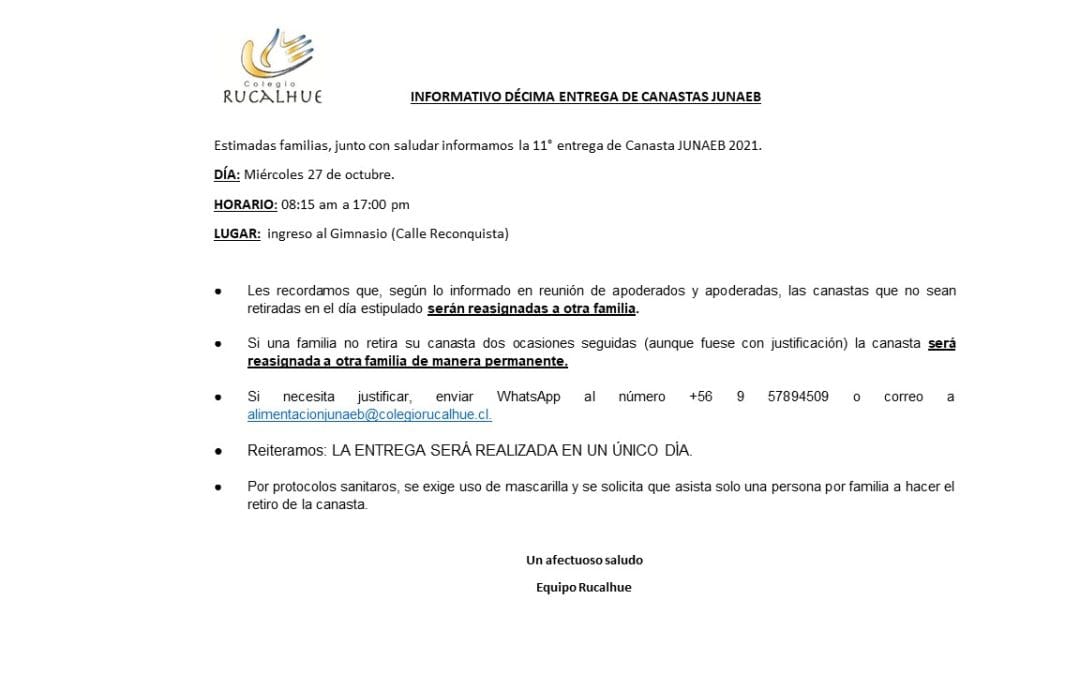 INFORMATIVO ENTREGA DE CANASTAS JUNAEB
